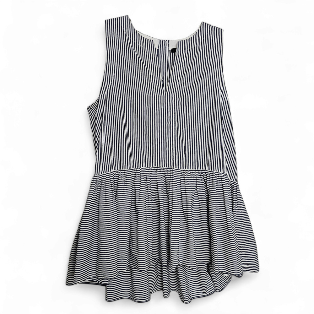 Tibi Womens Sleeveless Blue/White Striped Peplum Top Size 2 Preppy Coquette